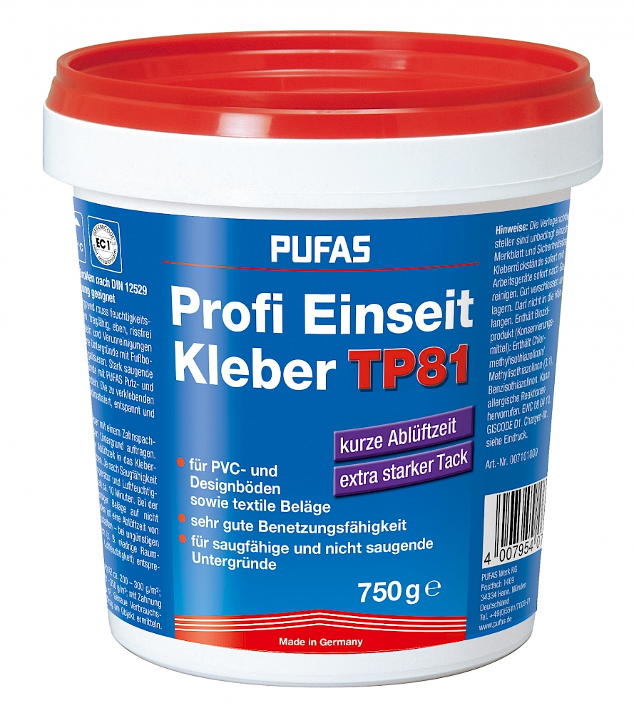 Pufas Profi Einseitkleber TP81 Klebstoff für Teppich und PVC Bodenbeläge 750 g 